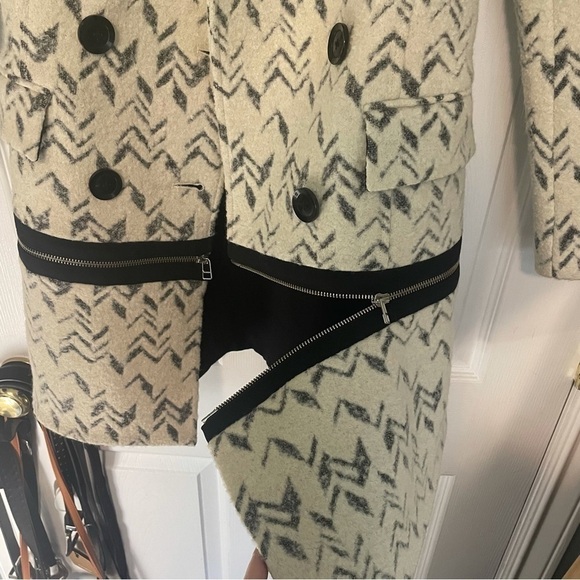 MARISSA Webb Printed Cream Wool Convertible Trench Coat pea coat extra small - Picture 6 of 10